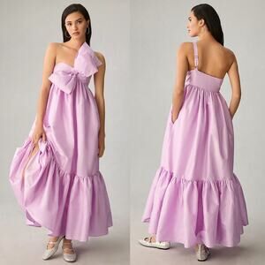 NWT Anthropologie Atsu Sally Bow One Shoulder Maxi Dress Lilac Purple XXS